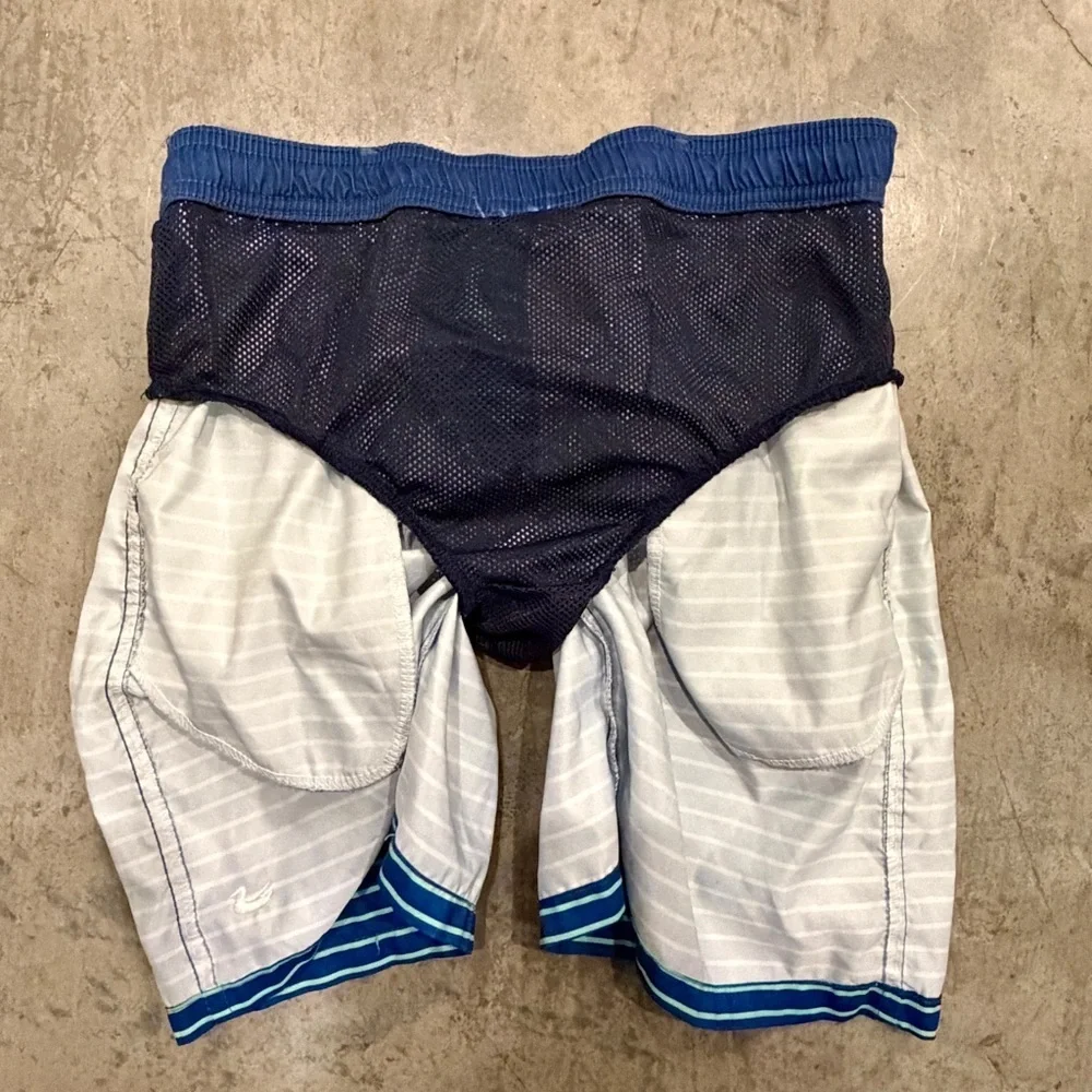 Southern Marsh Blue to Aqua Gradient Striped Swim Trunks Youth Large